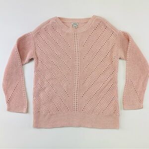 LLBean pointelle linen cotton sweater XS crew neck pullover pink Spring Summer
